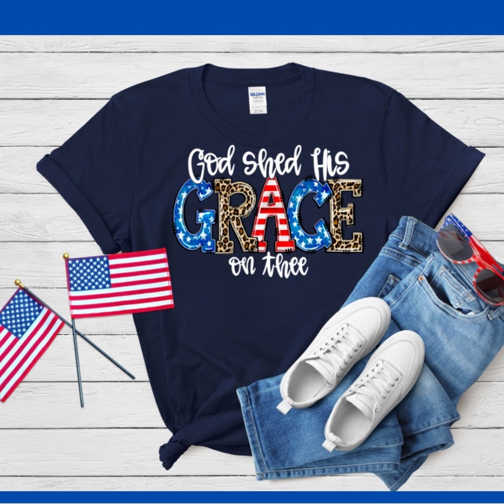 Gildan Navy Blue Kids Shirt - God Shed His Grace
